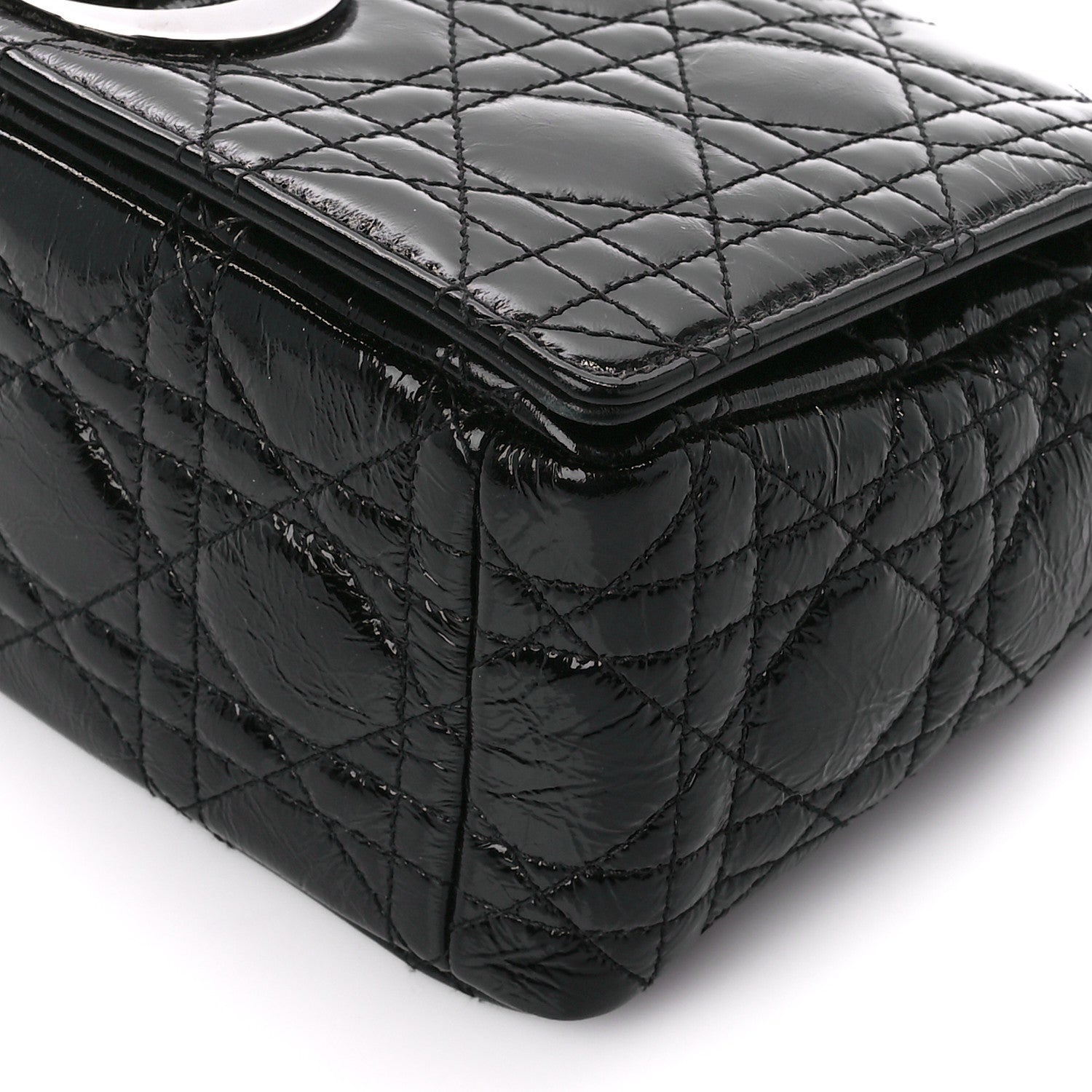 Christian Dior Crinkled Patent Lambskin Cannage Medium Caro Bag Black 10 of 10
