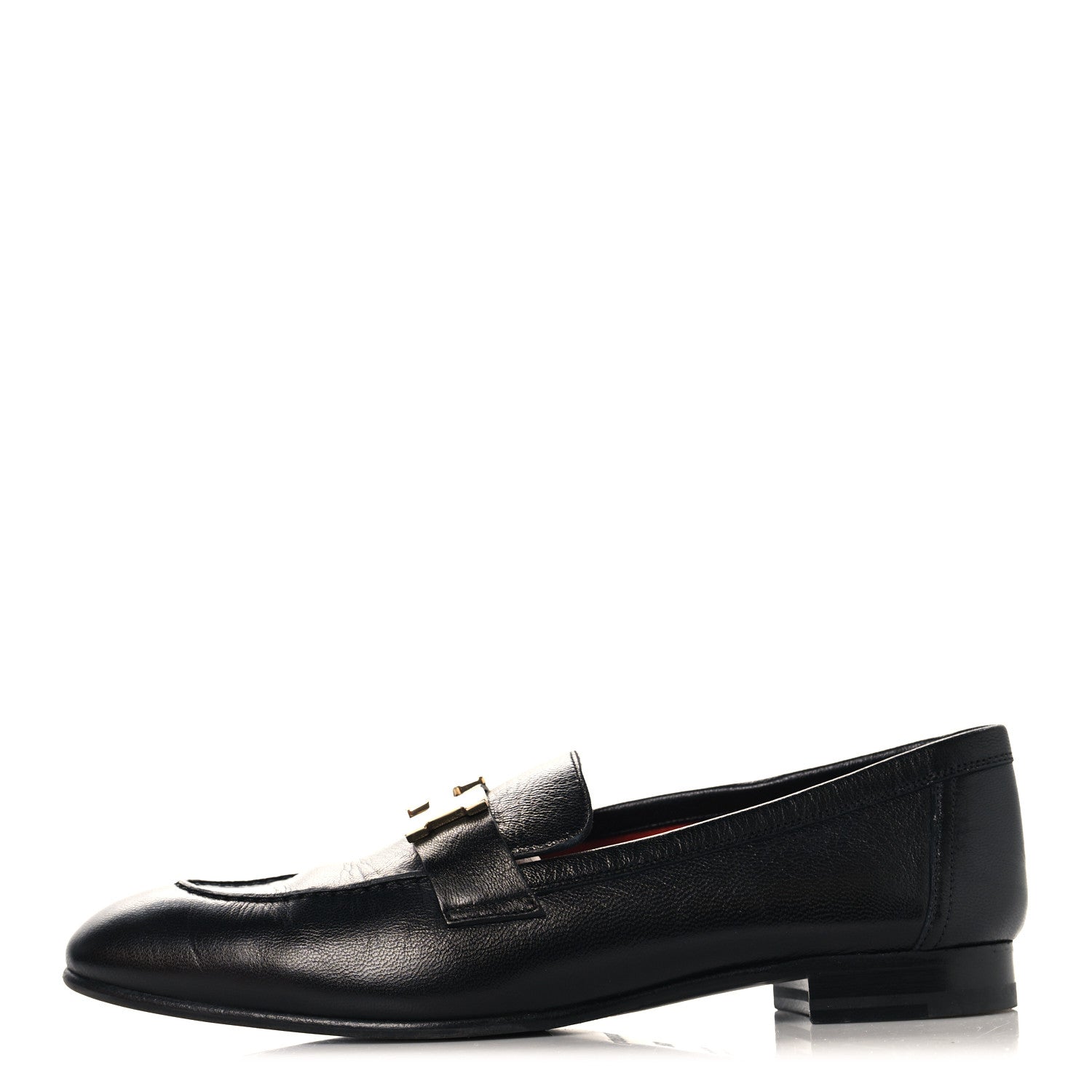 Hermes Goatskin Womens Paris Loafers 38.5 Black 1 of 11