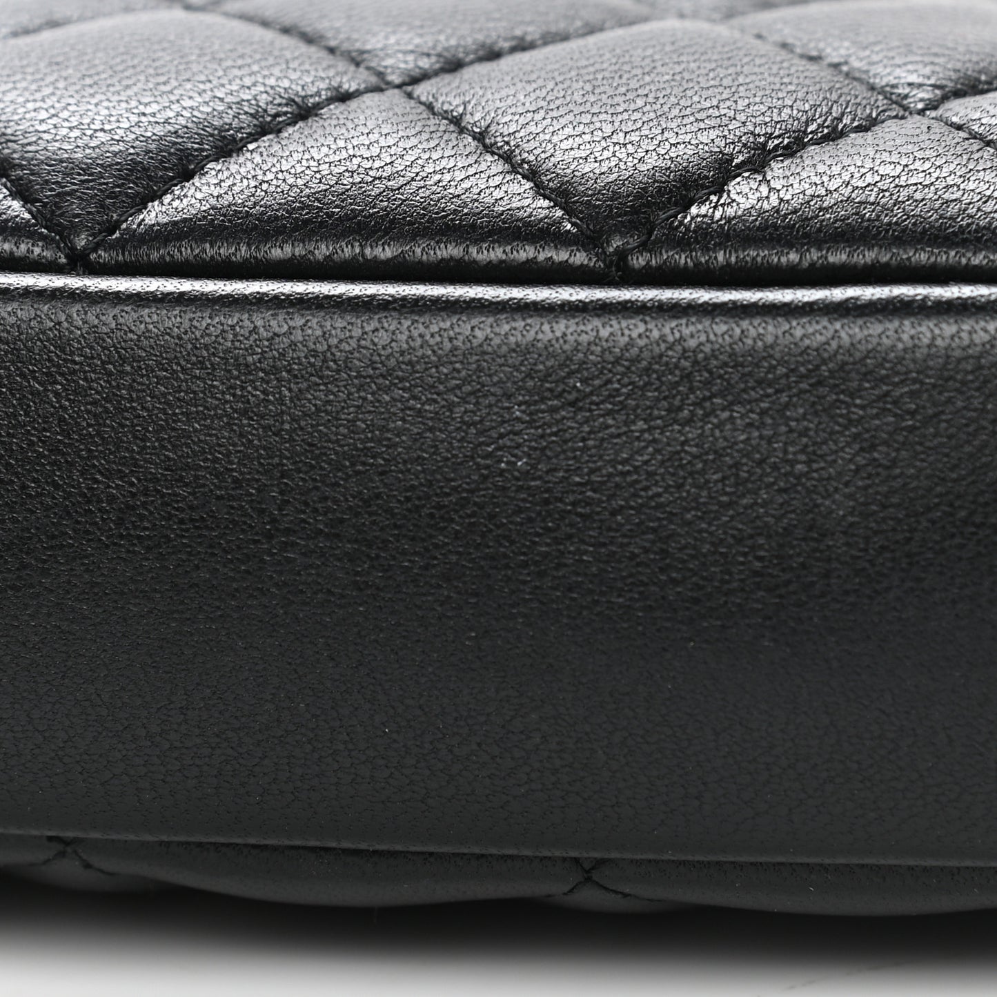 Lambskin Quilted Small Curvy Pouch Cosmetic Case Black