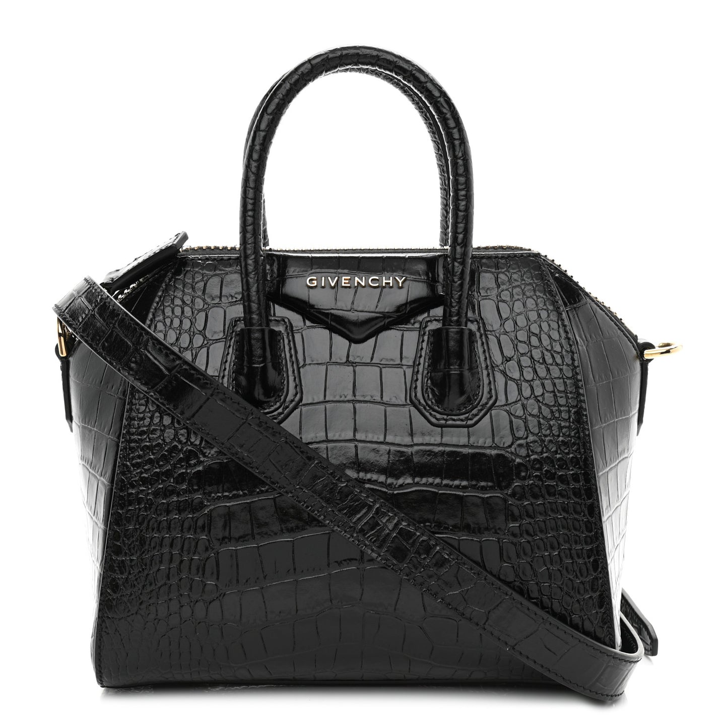 Calfskin Crocodile Embossed Mini Antigona Black