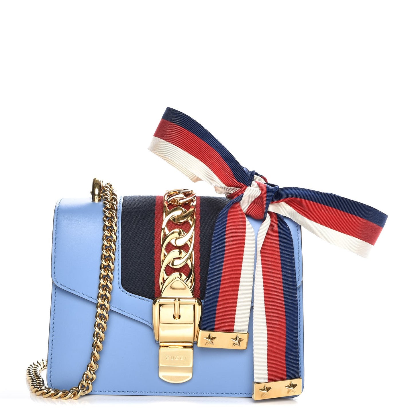 Calfskin Mini Sylvie Chain Shoulder Bag Clear Sky Blue