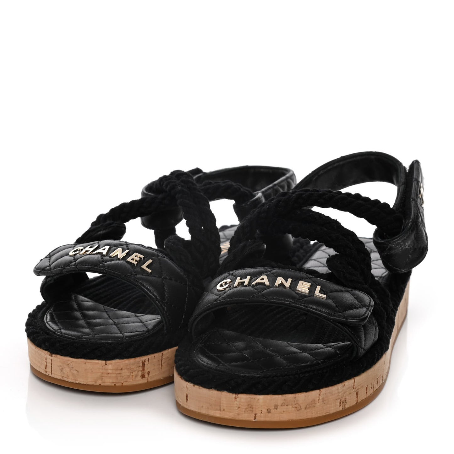 Cord Lambskin Quilted Logo Sandals 36 Black