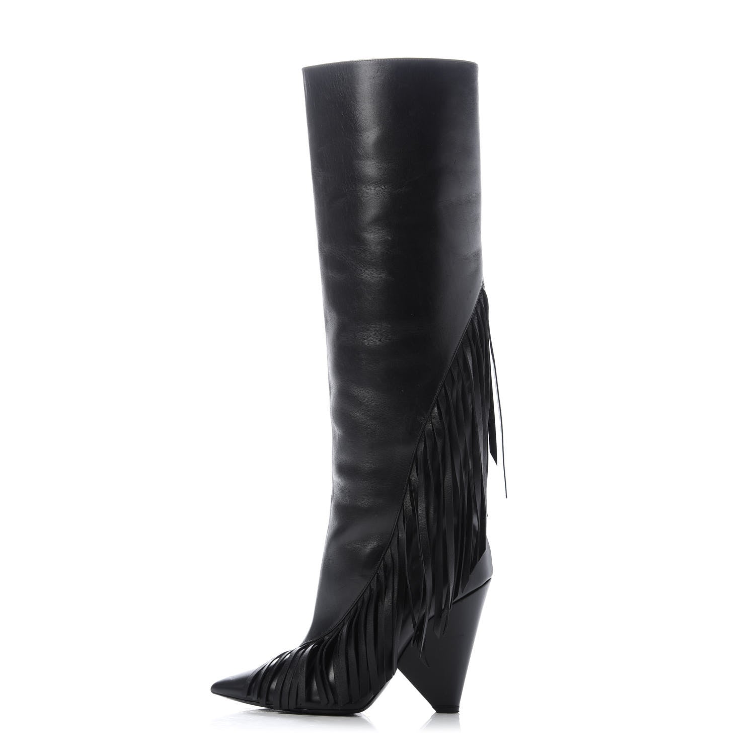 Saint Laurent Calfskin Niki Fringe High Boots 37.5 Black 1 of 8