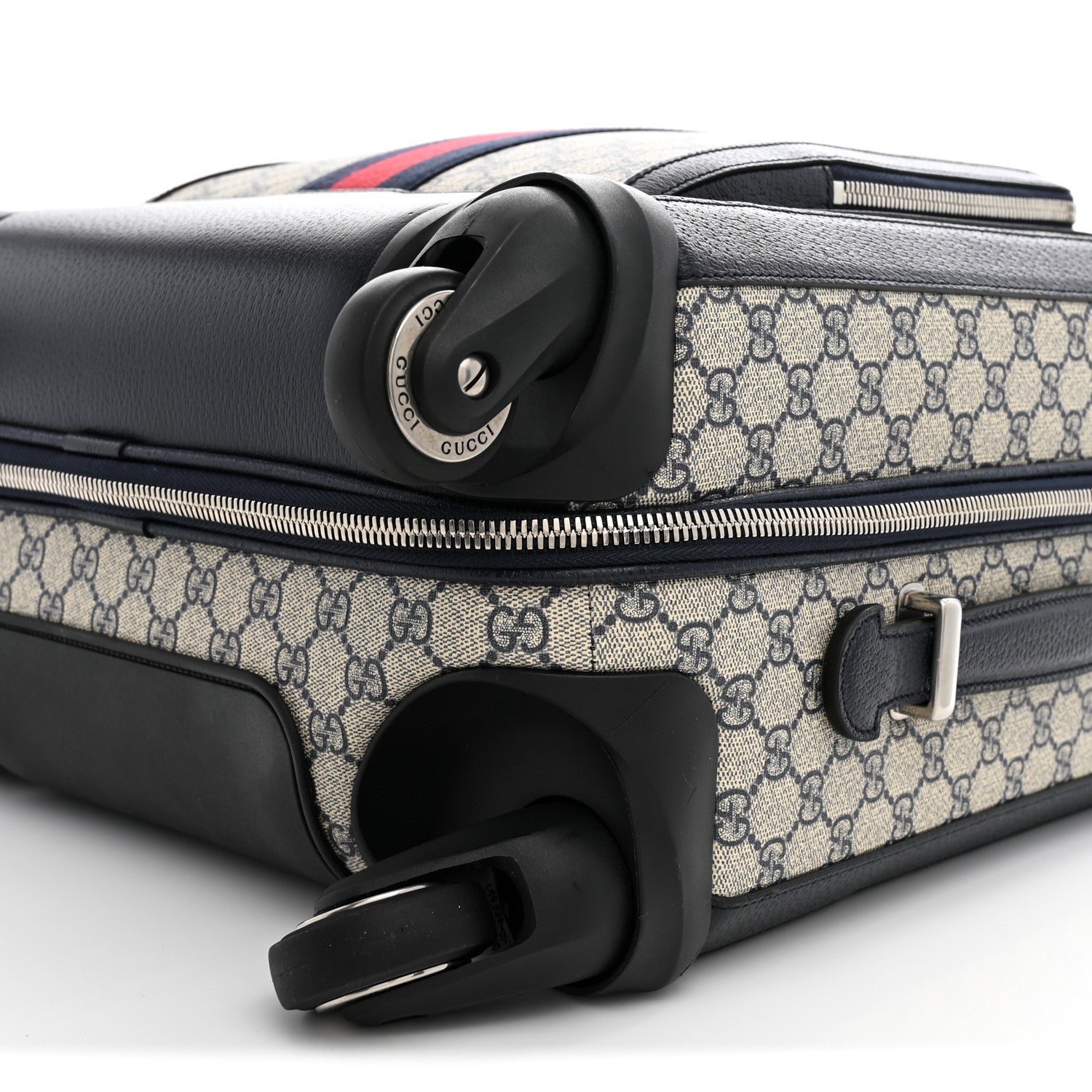 Gucci GG Supreme Monogram Textured Dollar Calfskin Web Small Savoy Cabin Trolley Beige Blue 9 of 9