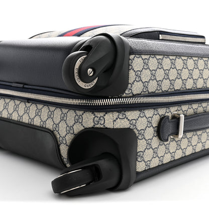 Gucci GG Supreme Monogram Textured Dollar Calfskin Web Small Savoy Cabin Trolley Beige Blue 9 of 9