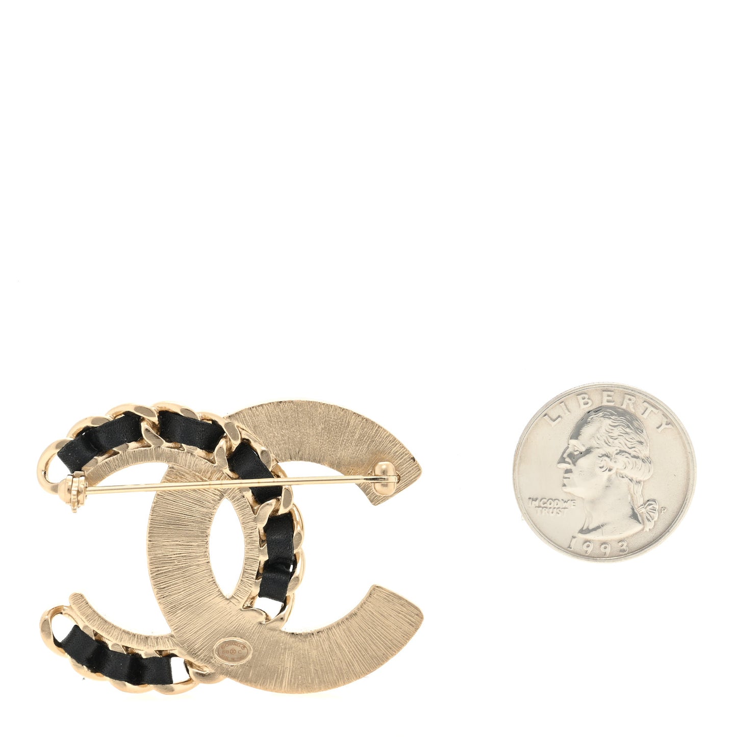Lambskin Pearl Crystal CC Chain Brooch Black Gold