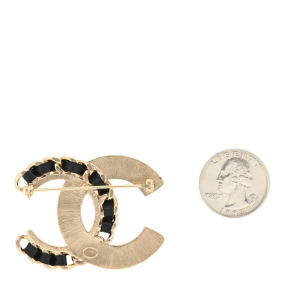 Chanel Lambskin Pearl Crystal CC Chain Brooch Black Gold 2 of 3