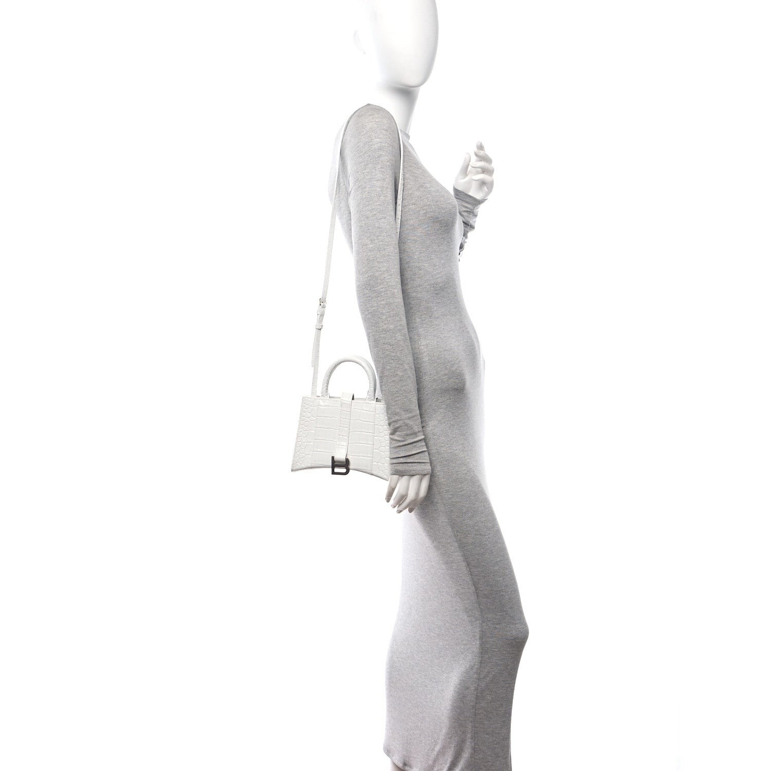 Balenciaga Shiny Calfskin Crocodile Embossed XXS Hourglass East West Tote White 2 of 10