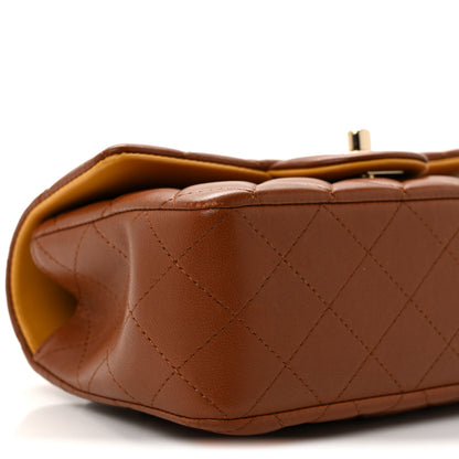 Chanel Lambskin Quilted Bi-Color Mini Top Handle Rectangular Flap Light Brown Yellow 9 of 10