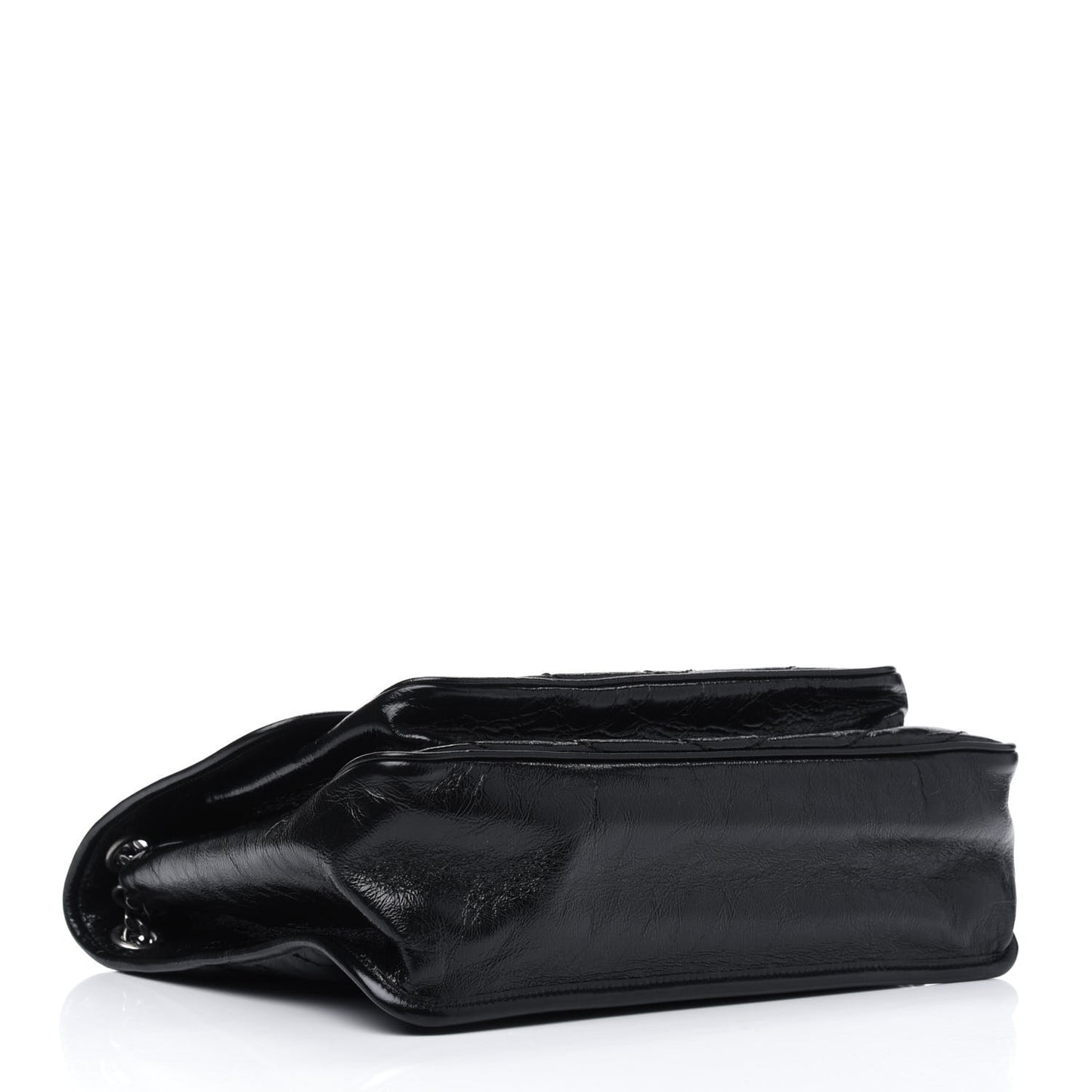 Crinkled Calfskin Matelasse Monogram Medium Niki Chain Satchel Black
