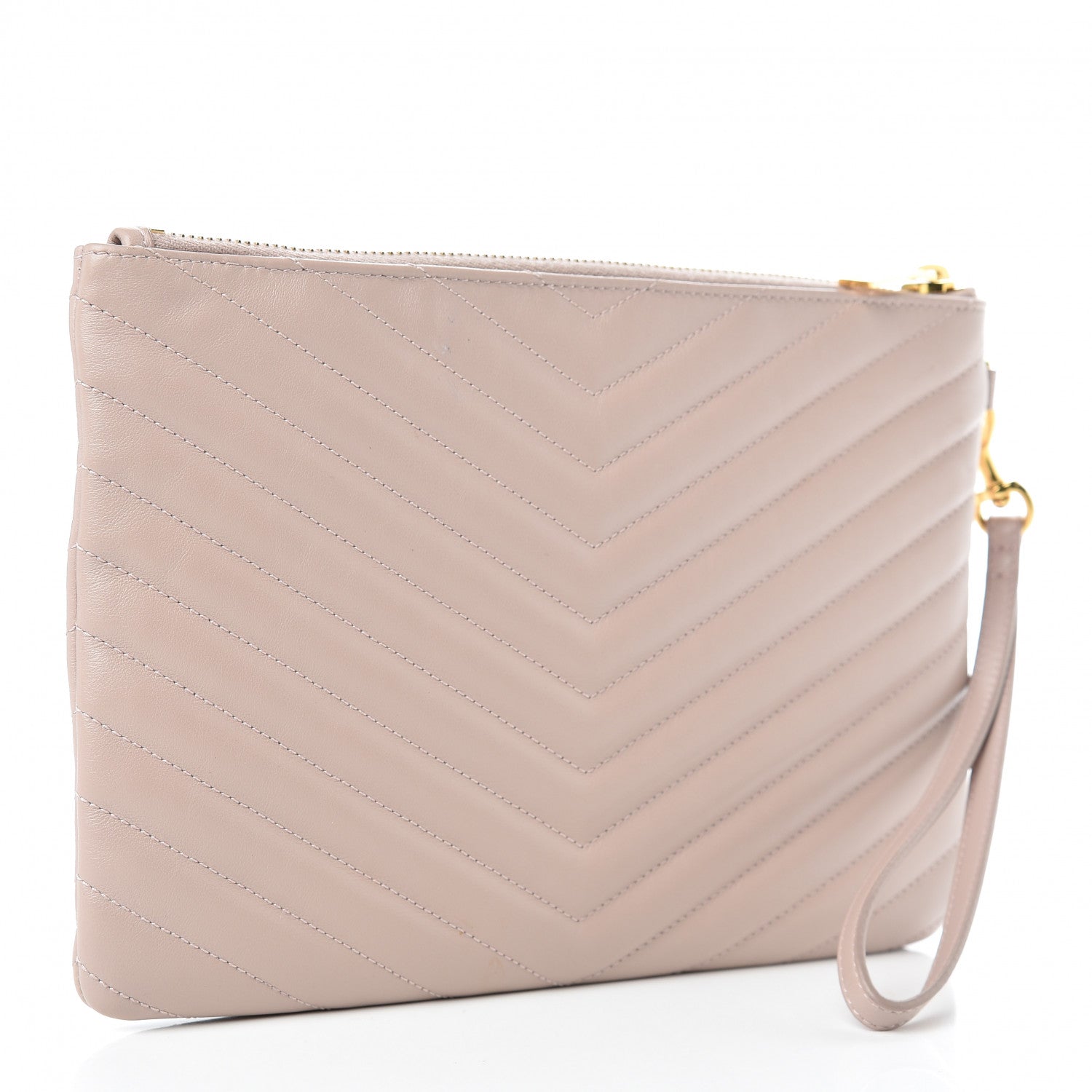 Saint Laurent Calfskin Matelasse Chevron Monogram A5 Wristlet Rose Poudre 3 of 7