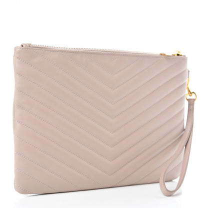 Saint Laurent Calfskin Matelasse Chevron Monogram A5 Wristlet Rose Poudre 3 of 7