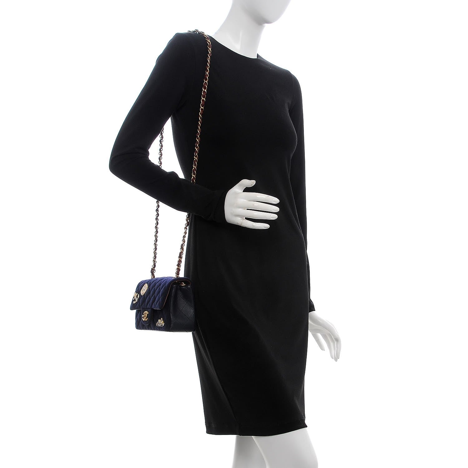 Chanel Felt Quilted Paris-Hamburg Charms Mini Rectangular Flap Dark Navy 2 of 8