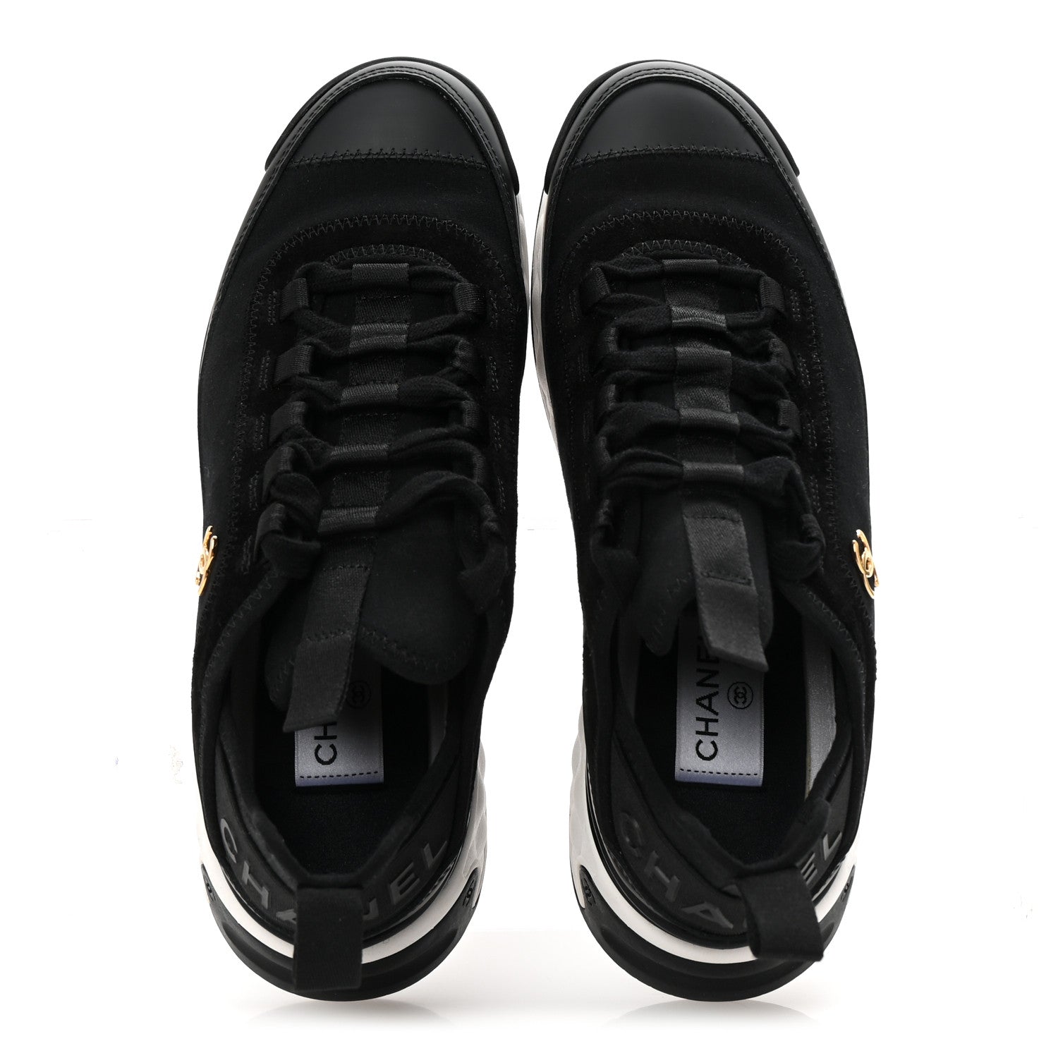 Chanel Velvet Calfskin Mixed Fibers CC Sneakers 38 Black 2 of 10