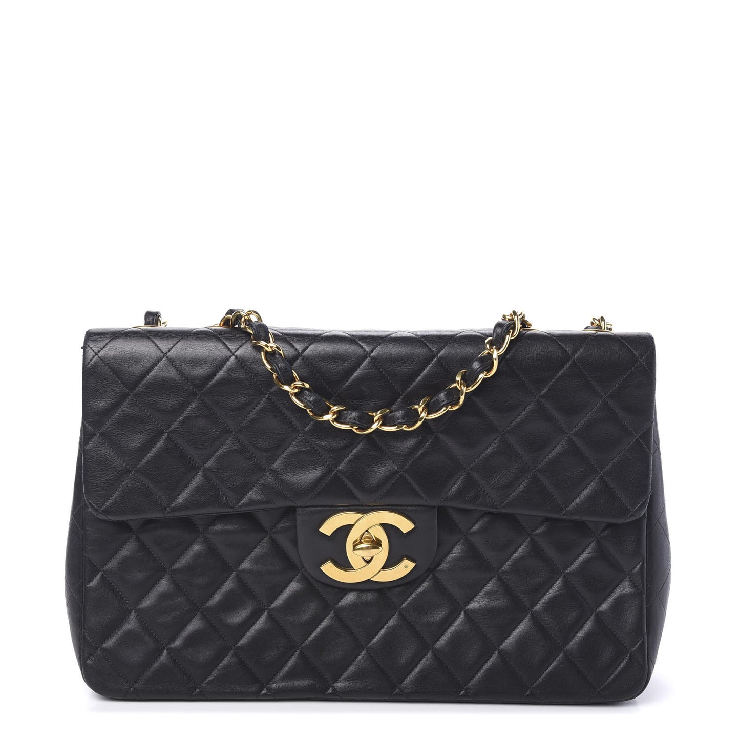 Lambskin Quilted XL Jumbo Single Flap Black