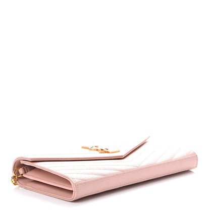 Saint Laurent Grain De Poudre Matelasse Chevron Monogram Chain Wallet Pale Pink 4 of 9