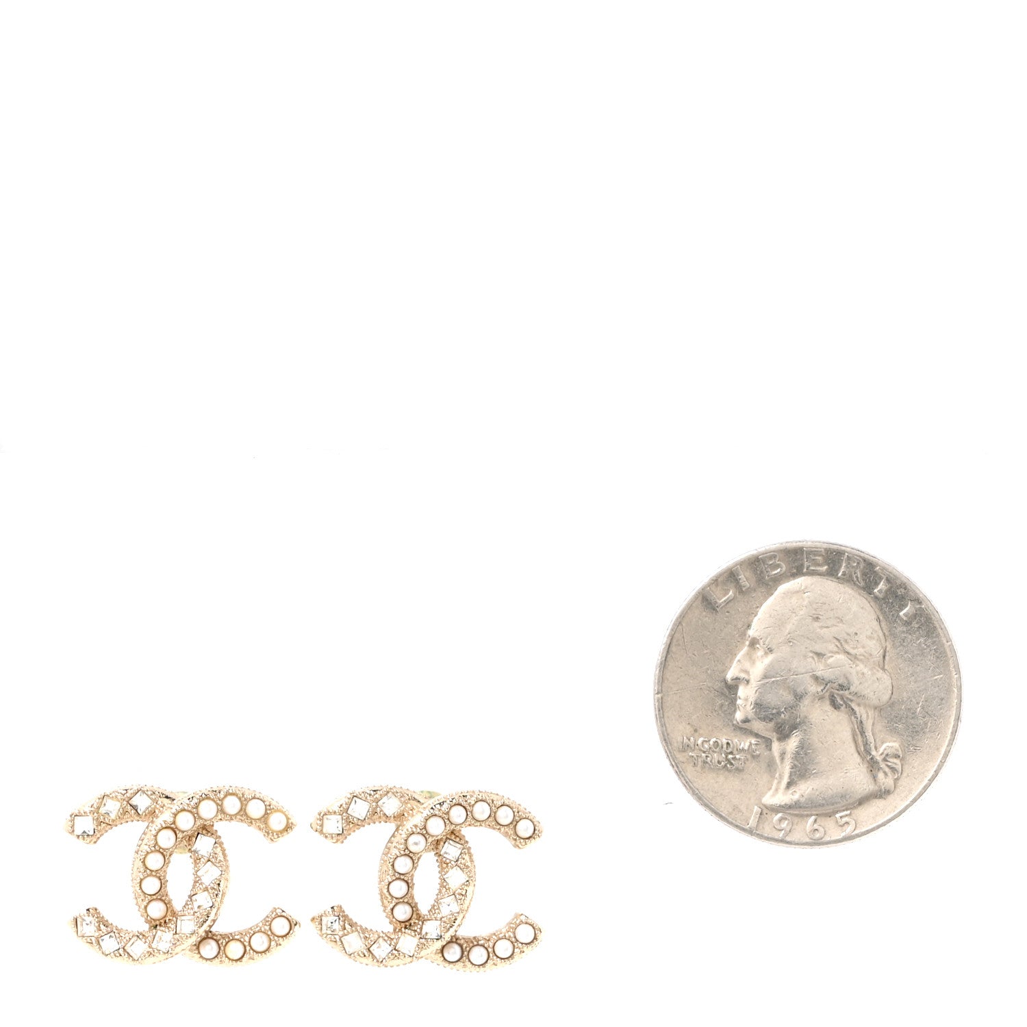 Chanel Pearl Crystal CC Earrings Gold 2 of 5