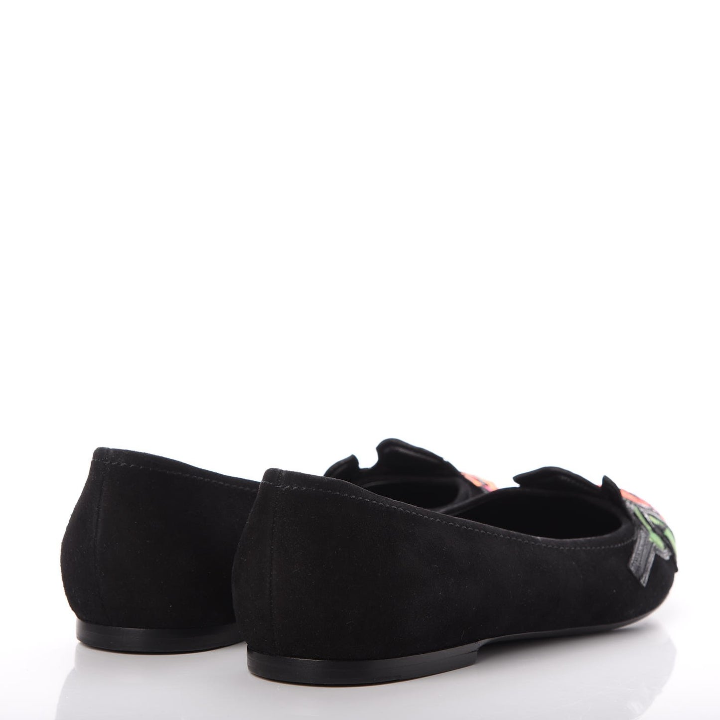 Suede Graffiti Rose Ballet Flats 38.5 Black