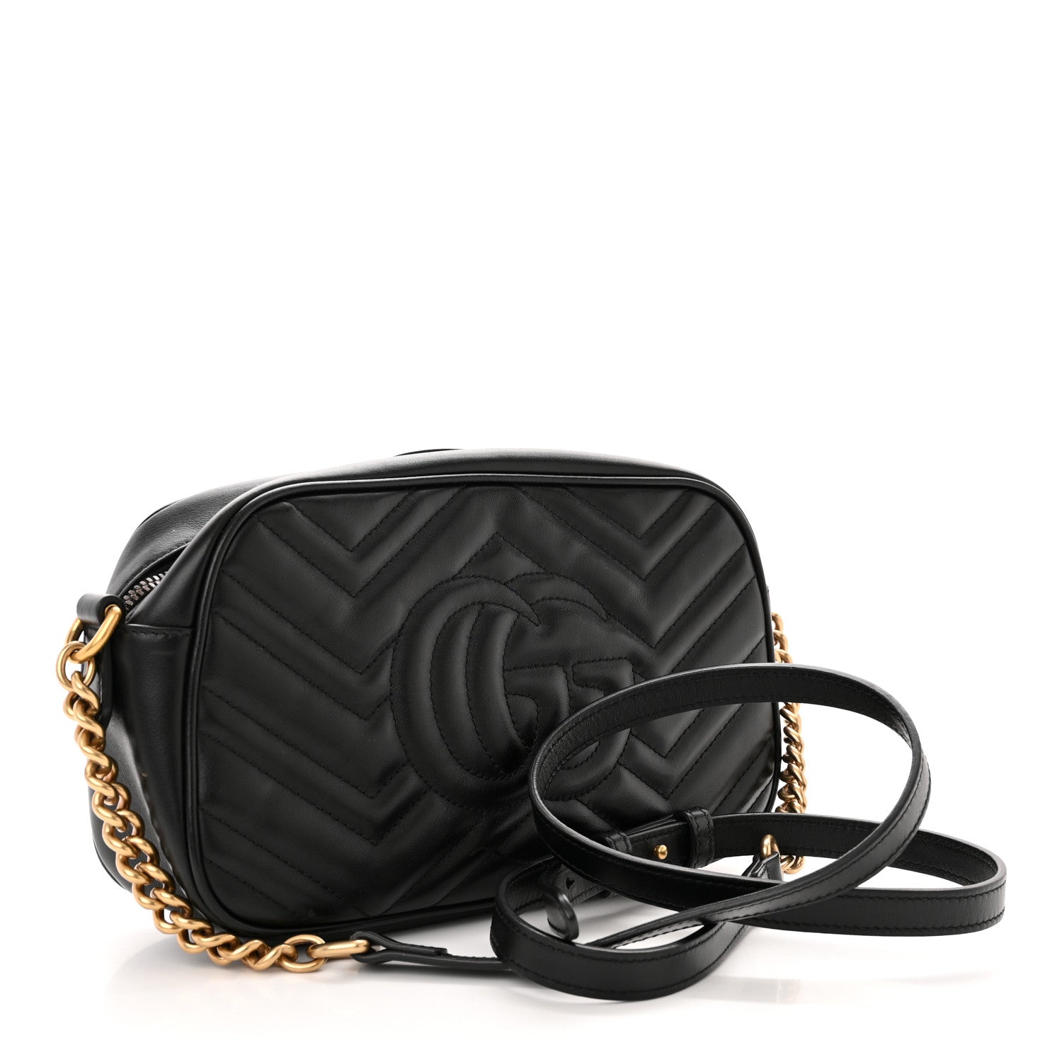 Gucci Calfskin Matelasse Small GG Marmont Chain Shoulder Bag Black 3 of 11