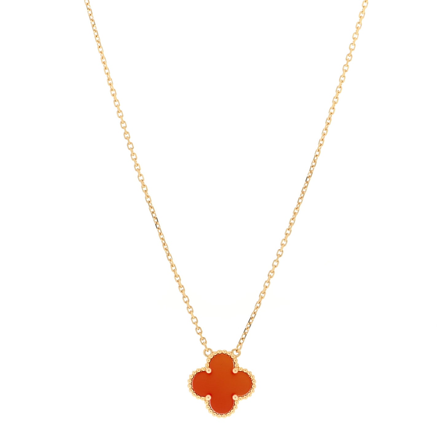 18K Yellow Gold Carnelian Vintage Alhambra Pendant Necklace