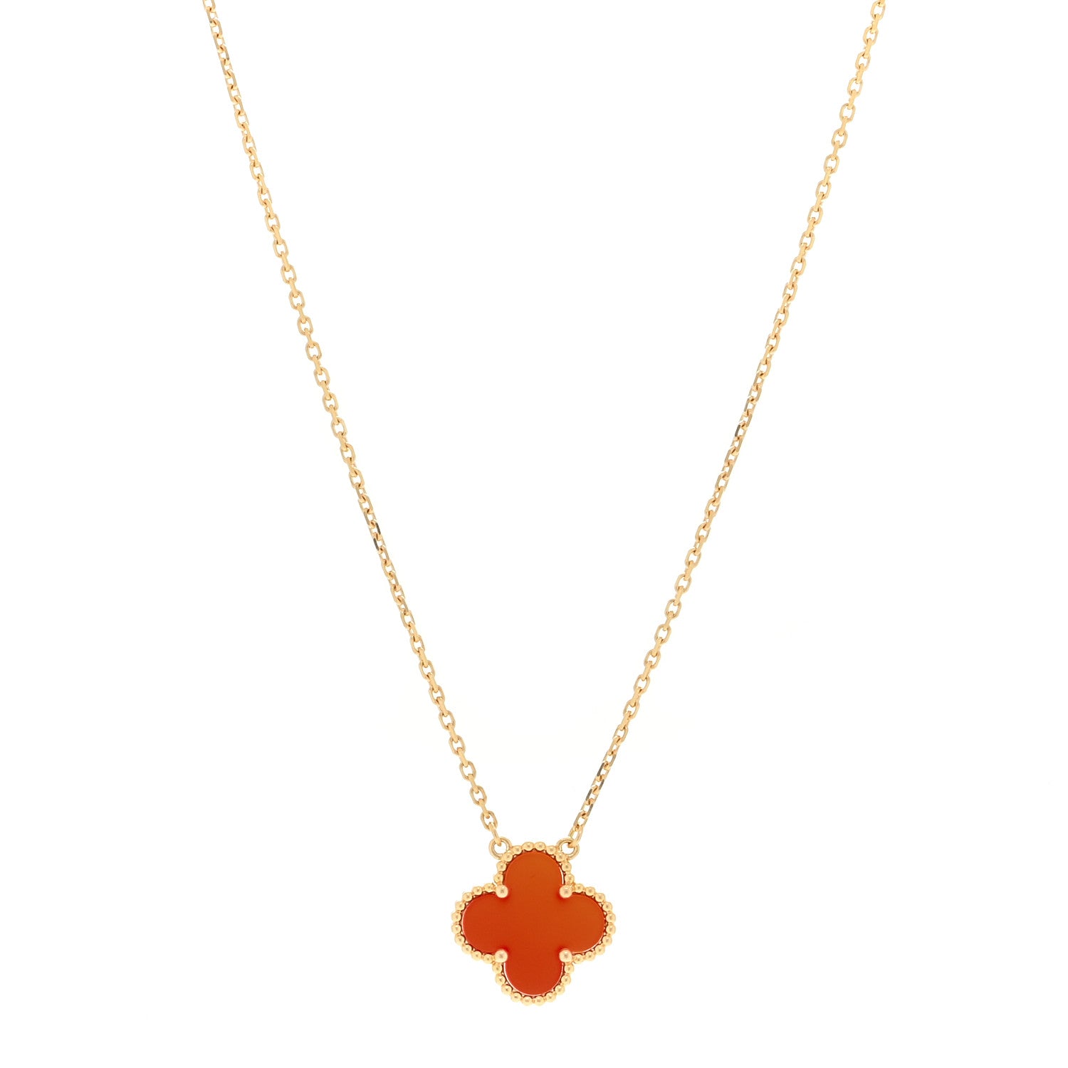 Van Cleef & Arpels 18K Yellow Gold Carnelian Vintage Alhambra Pendant Necklace 1 of 3