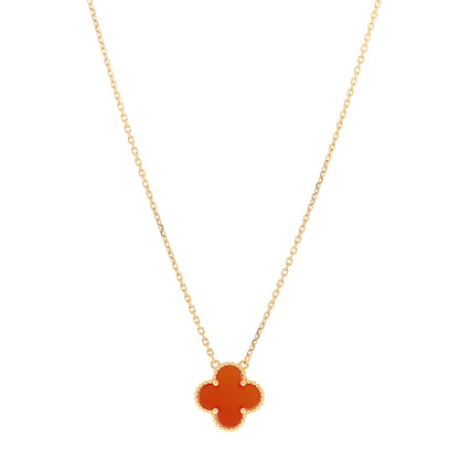 Van Cleef & Arpels 18K Yellow Gold Carnelian Vintage Alhambra Pendant Necklace 1 of 3