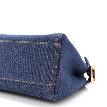 Fendi Denim Fabric Jacquard Cuoio FF 1974 Mini Peekaboo Iconic Satchel Blue Tobacco Moro 11 of 12