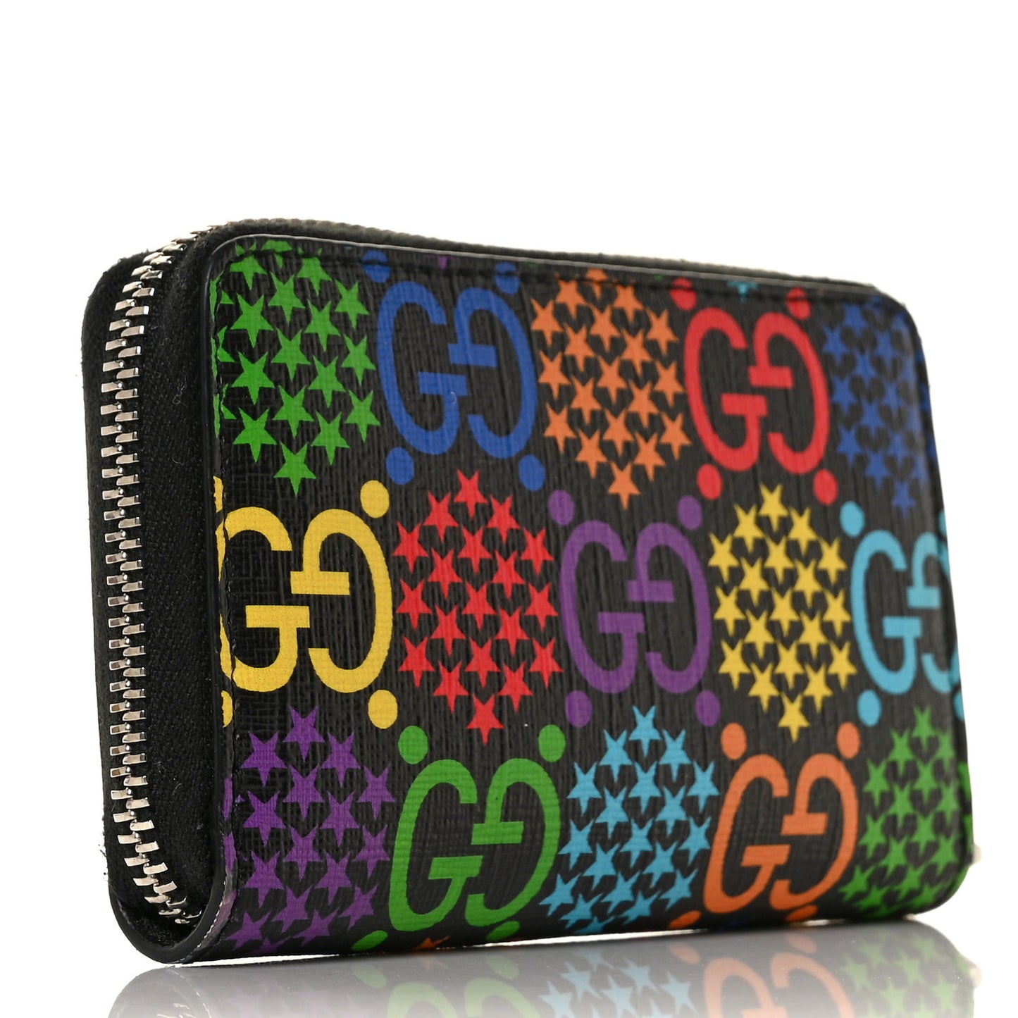 GG Supreme Monogram Psychedelic Zip Around Card Case Wallet Black