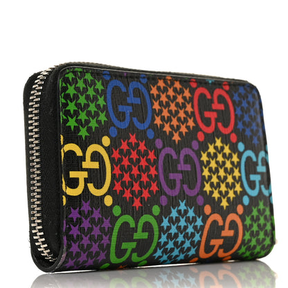 Gucci GG Supreme Monogram Psychedelic Zip Around Card Case Wallet Black 3 of 9