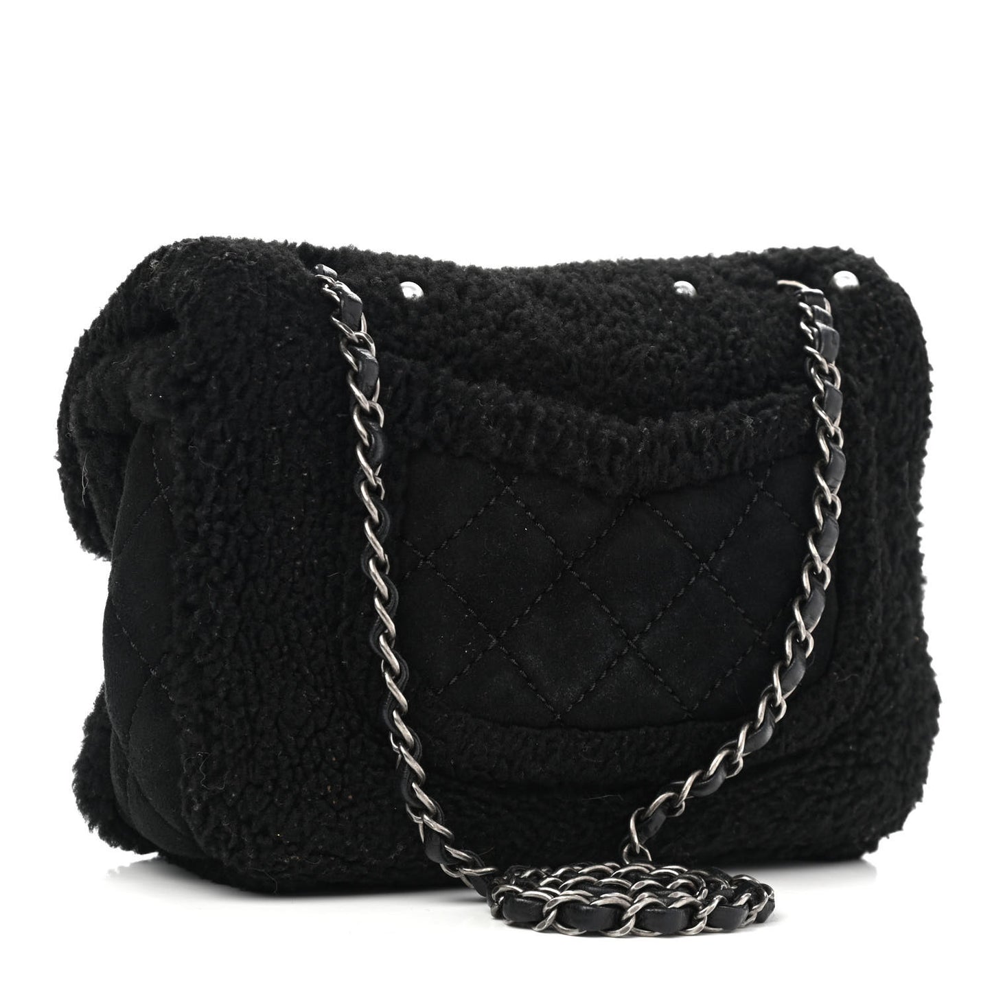 Shearling Lambskin Pearl Flap Black
