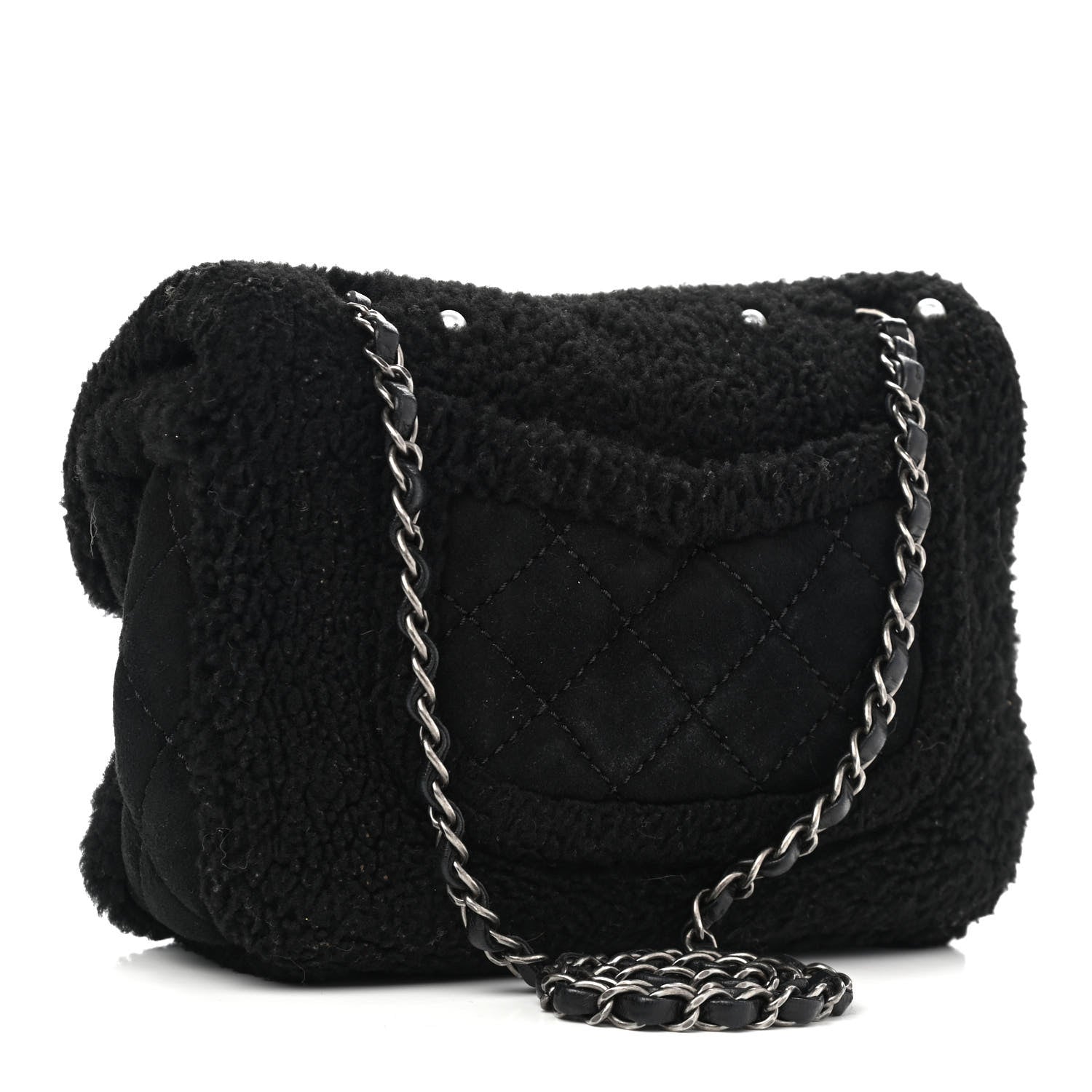 Chanel Shearling Lambskin Pearl Flap Black 2 of 13