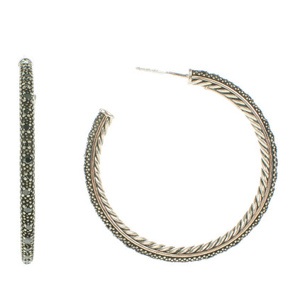 David Yurman Sterling Silver Pave Black Diamond 42mm Large Midnight Melange Hoop Earrings 1 of 5