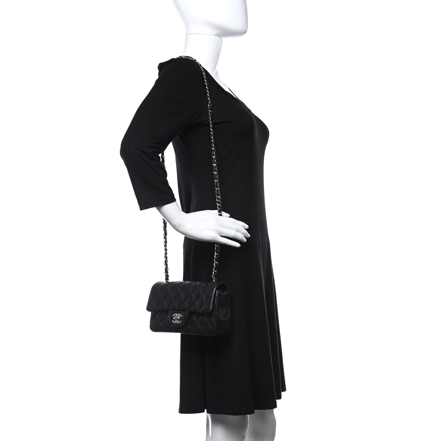 Lambskin Quilted Mini Rectangular Flap Black
