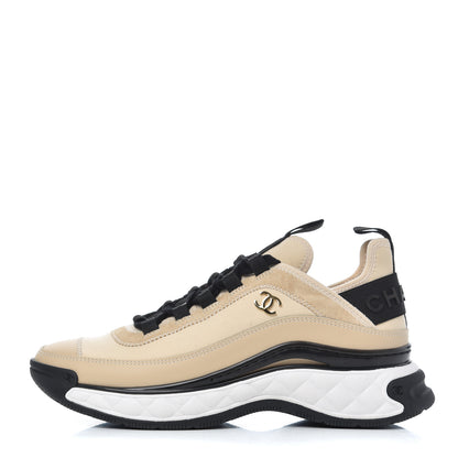 Chanel Velvet Calfskin Mixed Fibers CC Sneakers 38 Beige 1 of 15