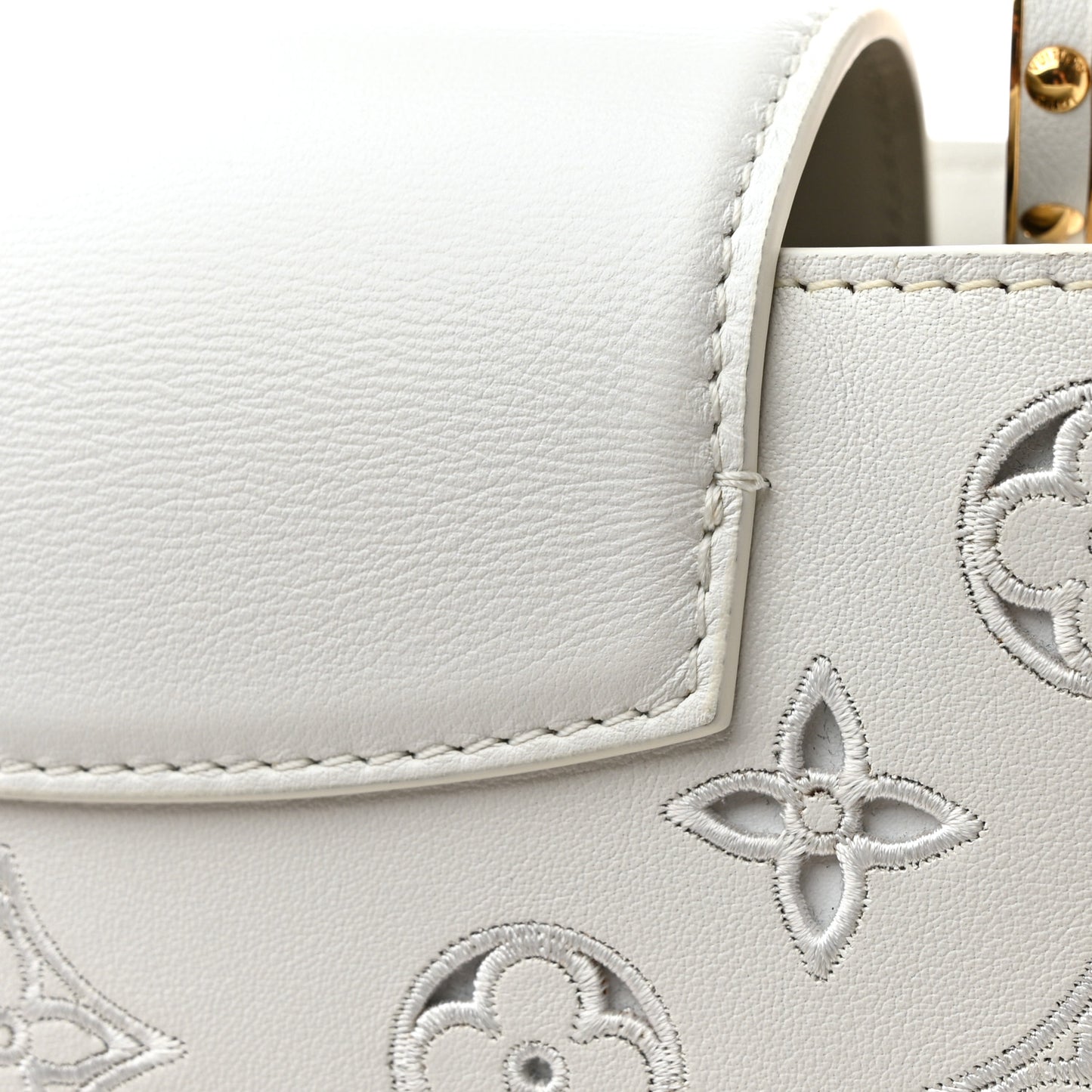 Calfskin LV Broderie Capucines BB White