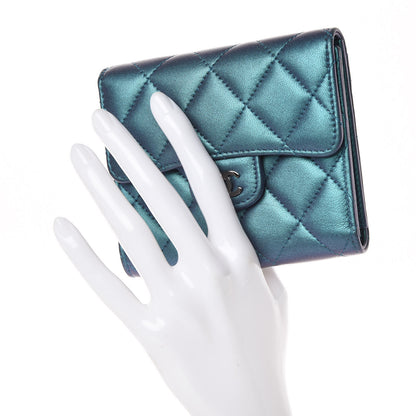 Chanel Iridescent Lambskin Quilted Small Compact Wallet Turquoise 2 of 9