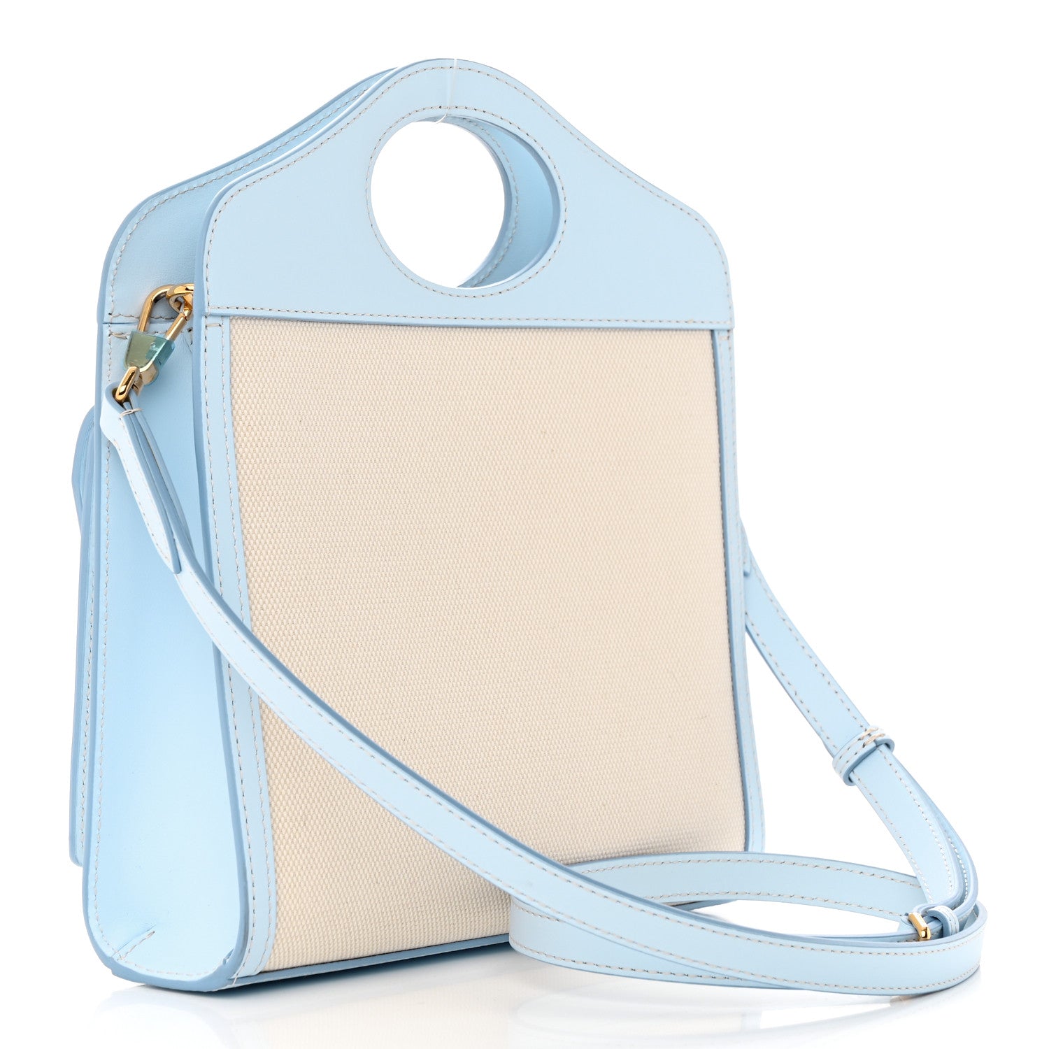 Burberry Canvas Smooth Calfskin Two Tone Mini Pocket Bag Natural Pale Blue 3 of 10