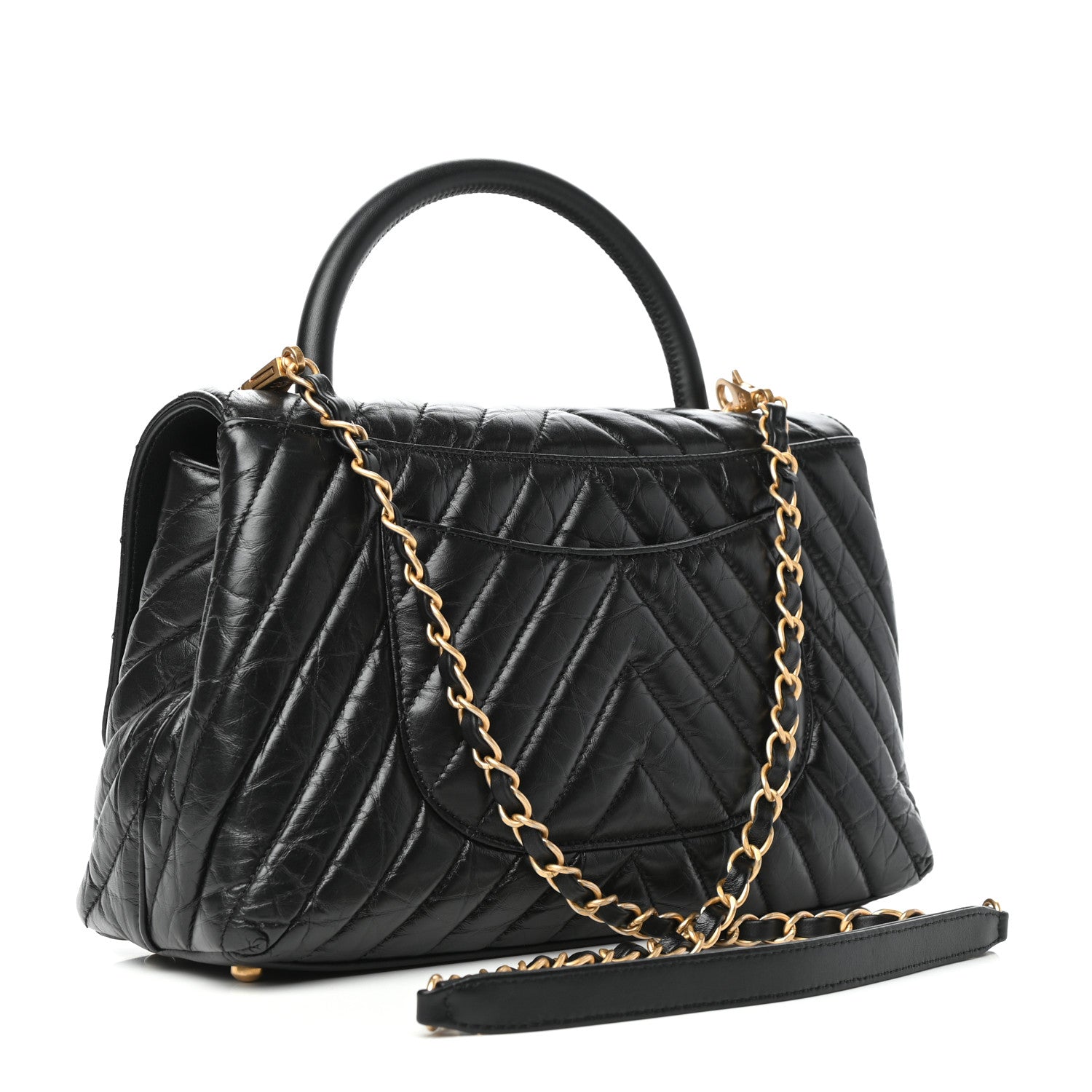 Chanel Aged Calfskin Chevron Quilted Small Coco Handle Flap Black 3 of 10