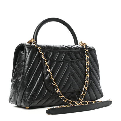Chanel Aged Calfskin Chevron Quilted Small Coco Handle Flap Black 3 of 10