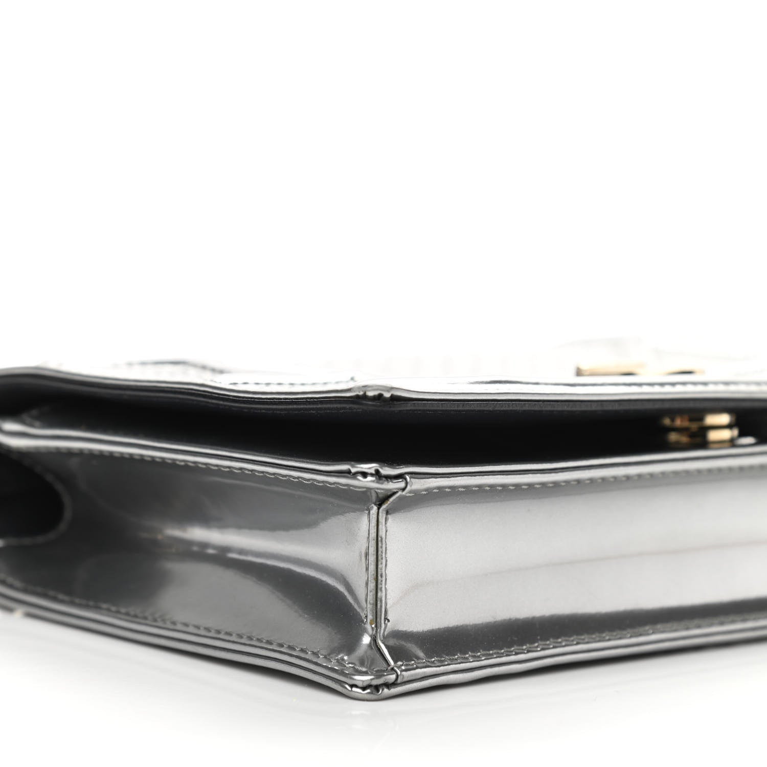 Christian Dior Metallic Patent Micro-Cannage Diorama Wallet on Chain Pouch Silver 7 of 10