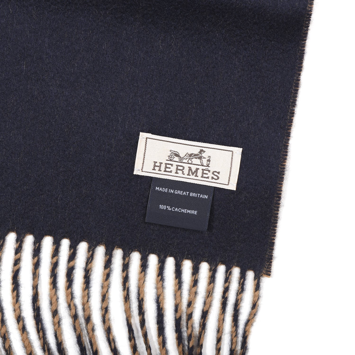 Hermes Cashmere Recto Verso Muffler Camel Marine 3 of 4