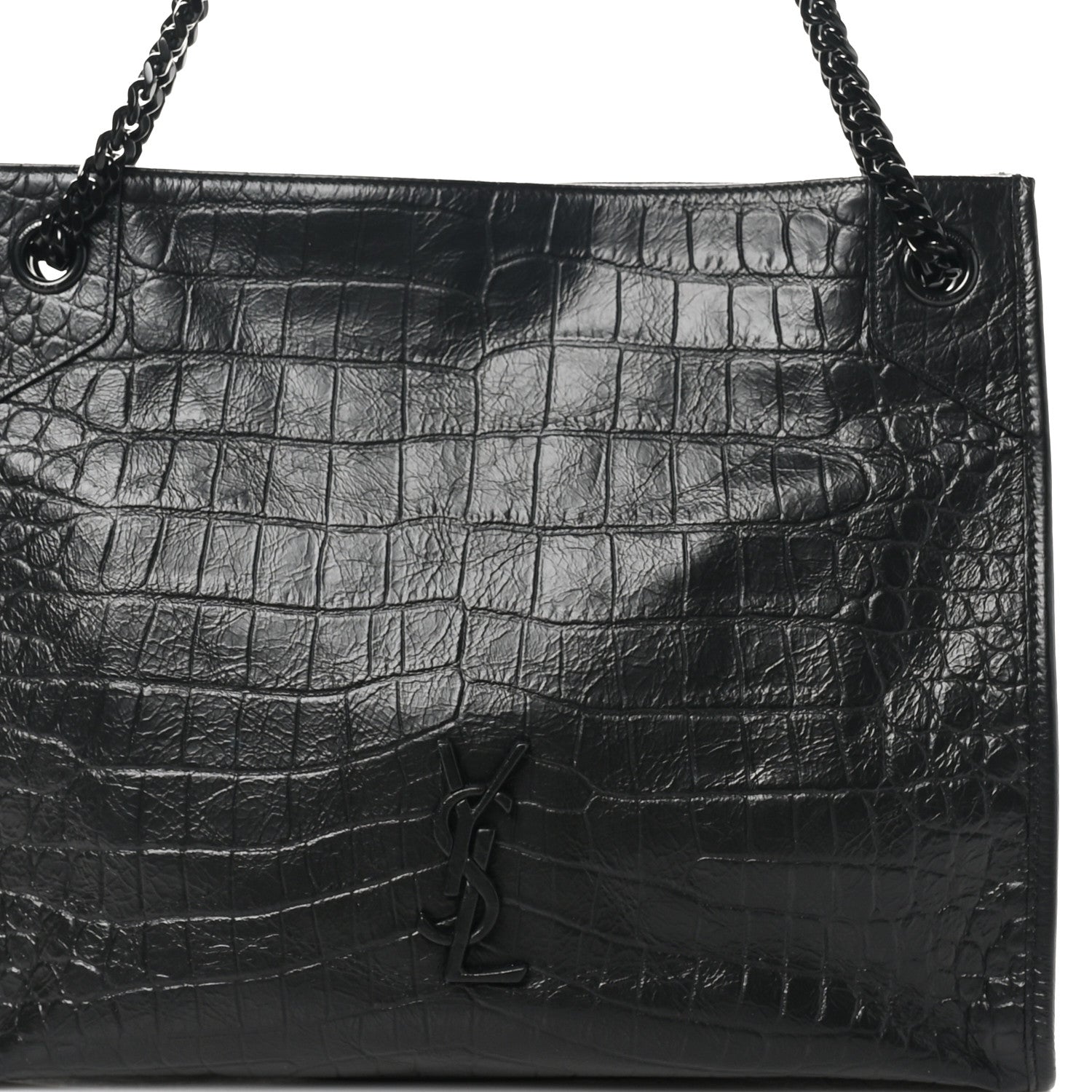 Saint Laurent Calfskin Crocodile Embossed Monogram Medium Niki Shopping Bag Black 8 of 10