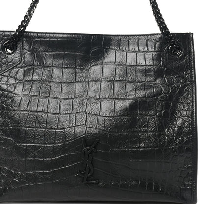 Saint Laurent Calfskin Crocodile Embossed Monogram Medium Niki Shopping Bag Black 8 of 10