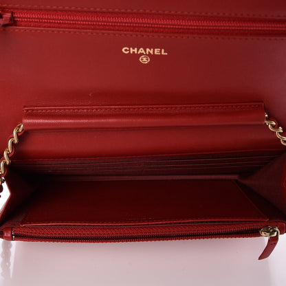 Chanel Lambskin Quilted Boy Wallet On Chain WOC Red 5 of 8