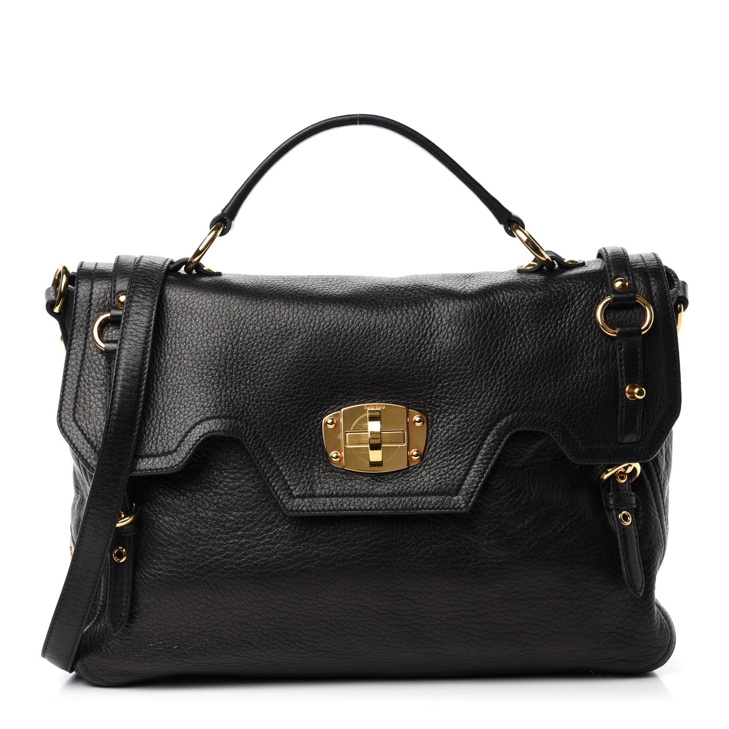 Miu Miu Cervo East-West Flap Satchel Black 1 of 10