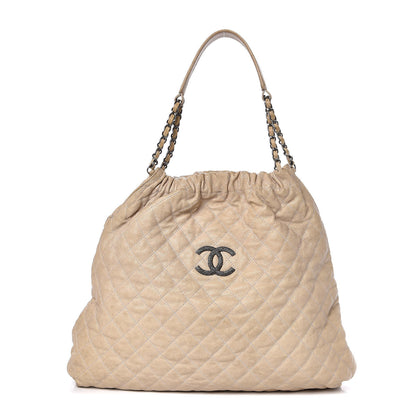 Chanel Distressed Glazed Caviar Quilted Large Elastic Tote Beige 1 of 14