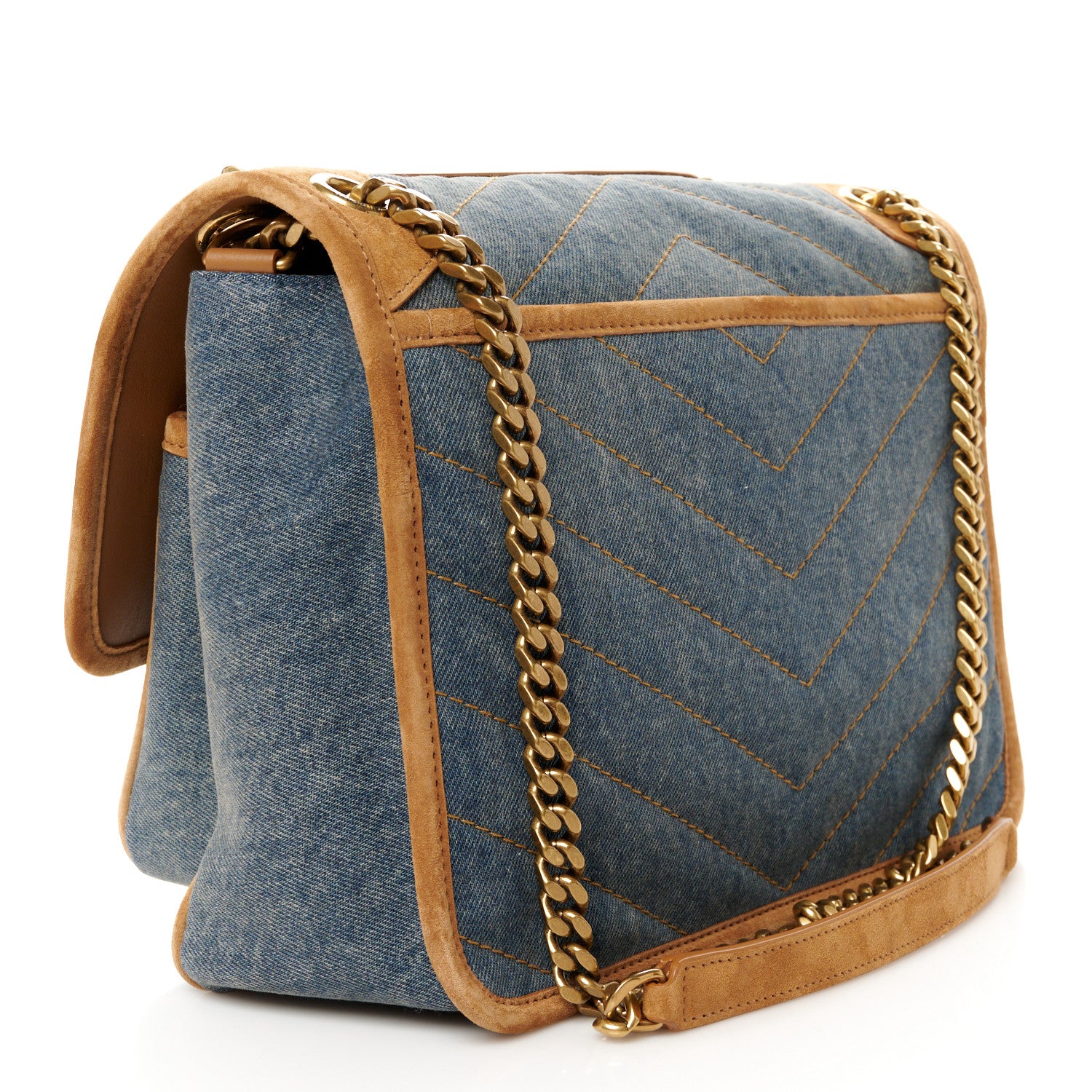 Saint Laurent Denim Suede Monogram Medium Niki Chain Satchel Blue Cinnamon 3 of 11