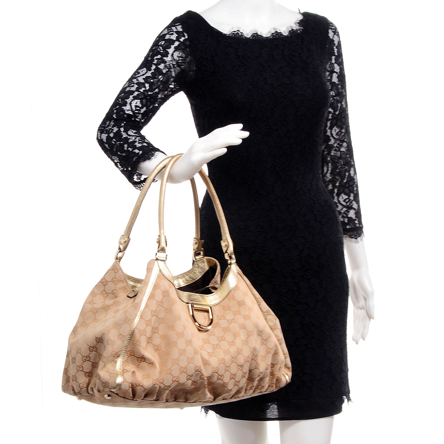 Gucci Monogram Large D Gold Shoulder Bag Metallic Gold 2 of 7