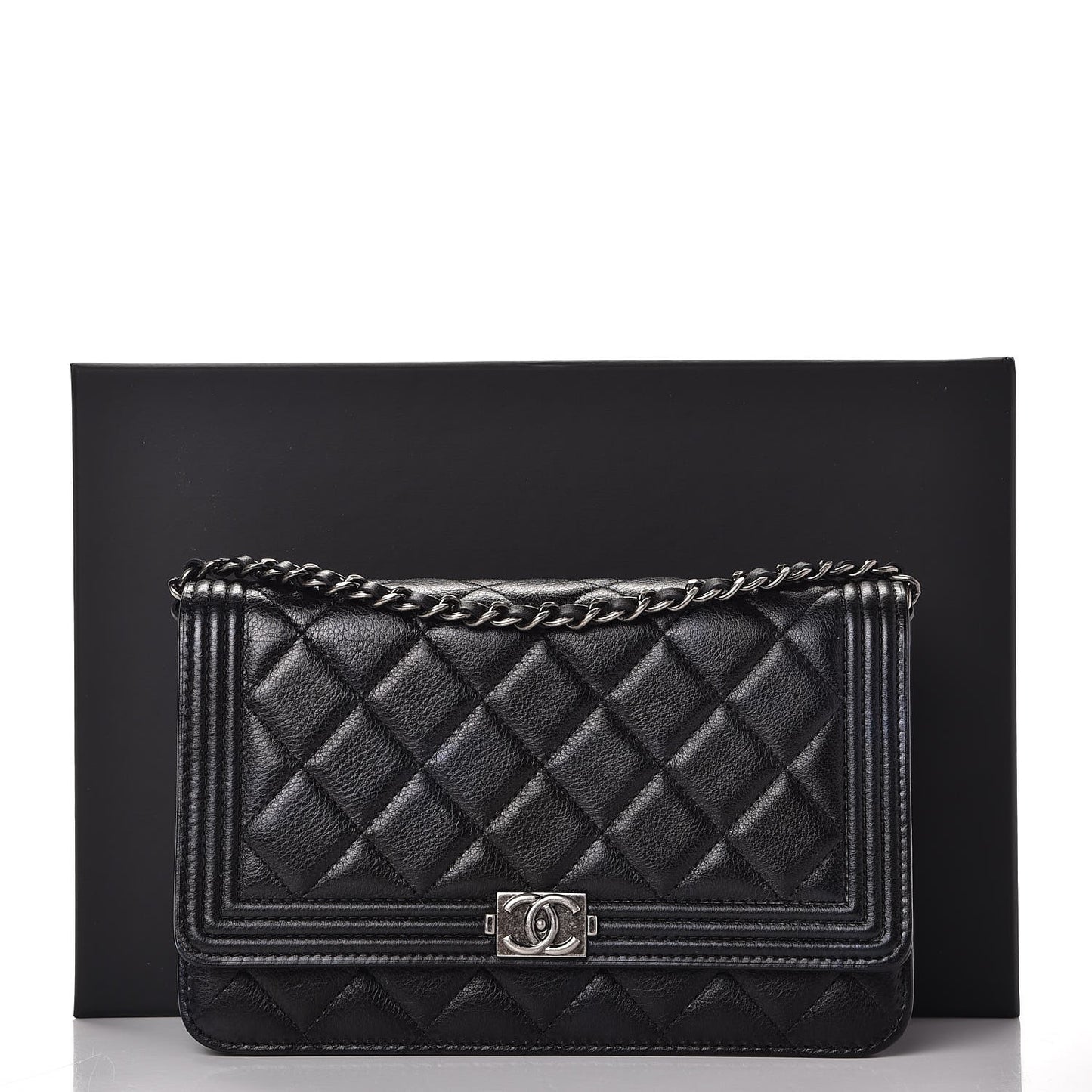 Calfskin Quilted Boy Wallet On Chain WOC Black