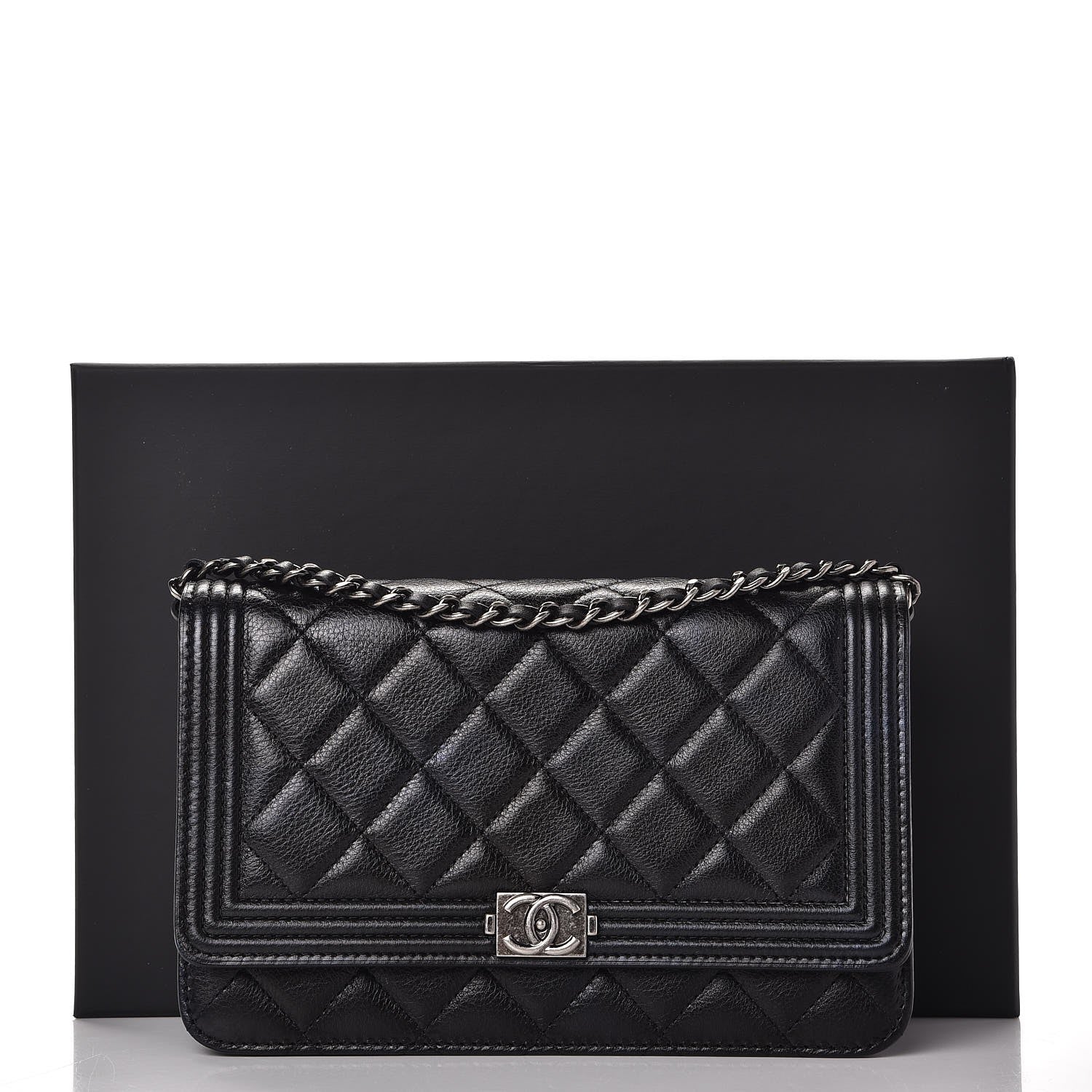 Chanel Calfskin Quilted Boy Wallet On Chain WOC Black 9 of 9